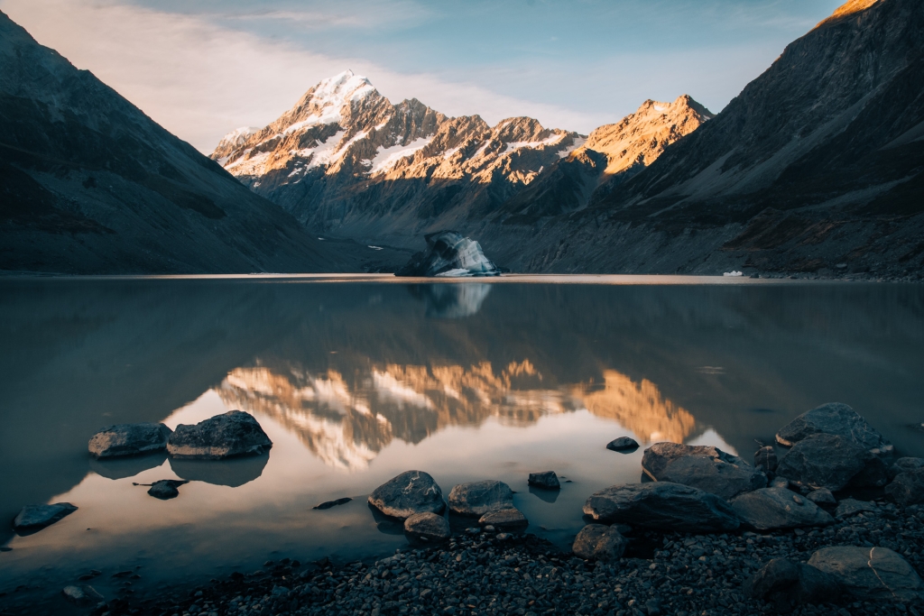 Hooker lake w Nowej Zelandii